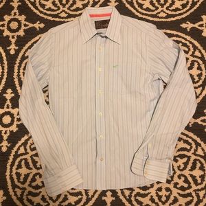 Men’s Hollister blue shirt w/ coral stripes. Sz S.